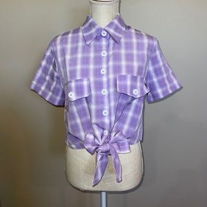 DRESSFO Purple/White Crop Tops Ladies Size L